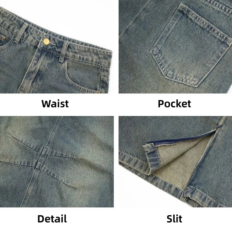 Retro Maxi Washed Denim Skirt