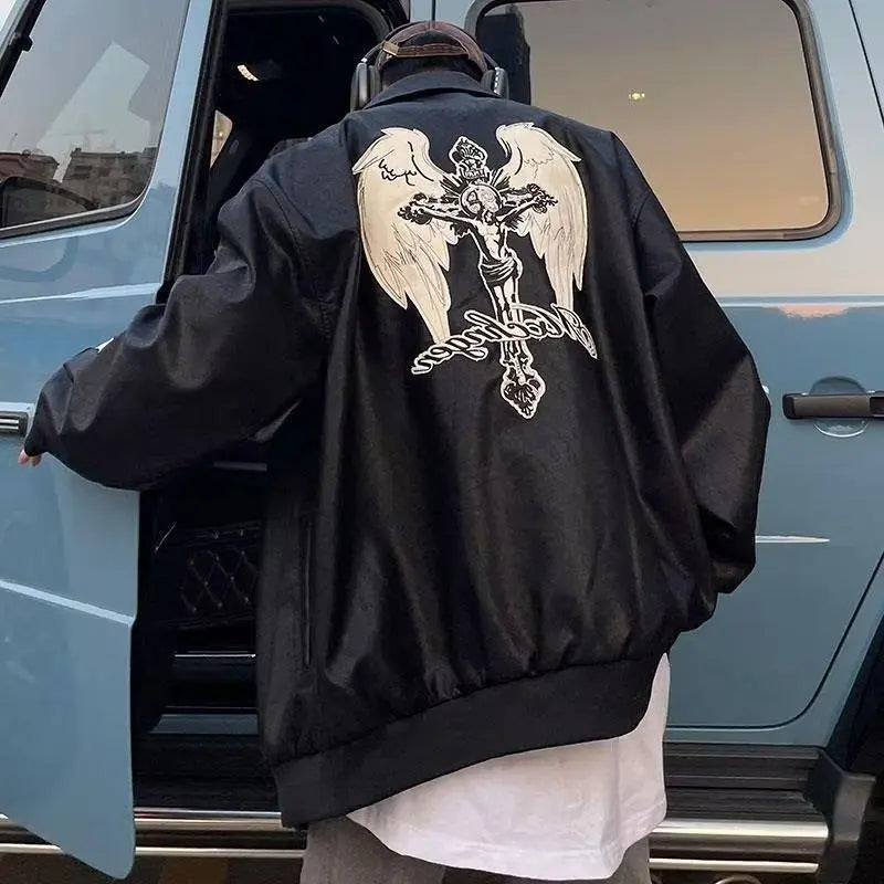 Embroidered Faux Leather Jacket