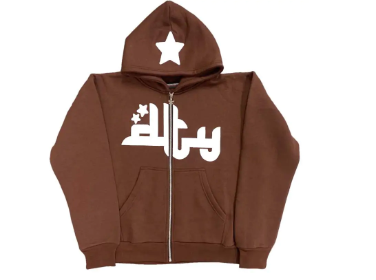 Star Letter Print Zipper Hoodies