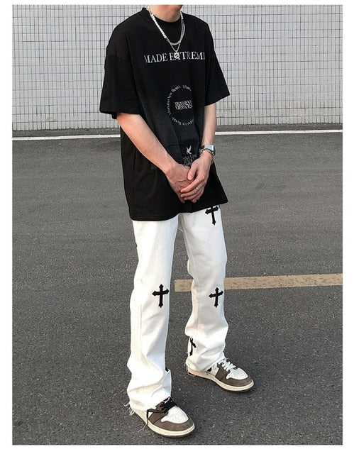 Cross-printed Streetwear Pants