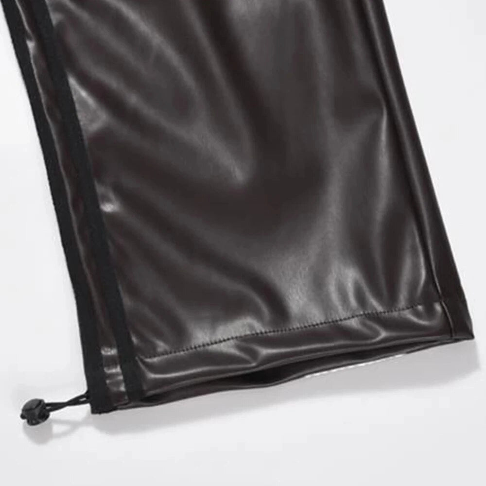 PU Leather Three Stripes Loose Pants