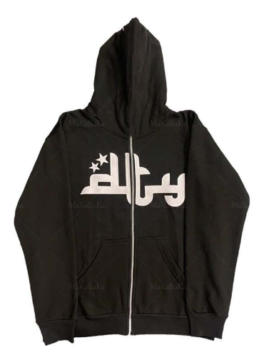 Star Letter Print Zipper Hoodies