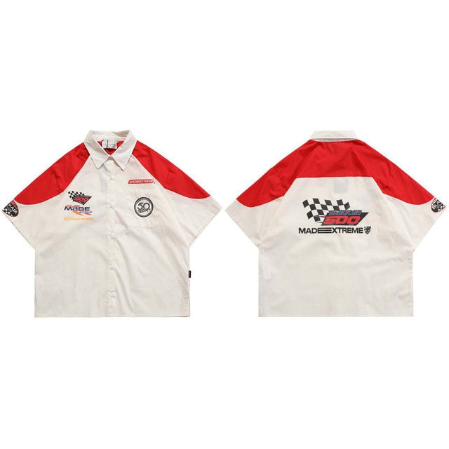 Racer Patchwork Oversized Shirt, Y2K - Tisso Clothing
