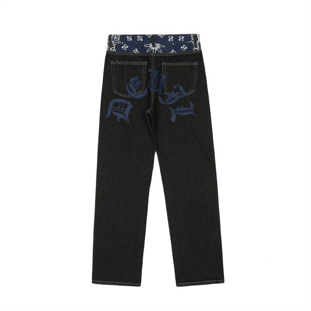 Black Graphic Baggy Jeans