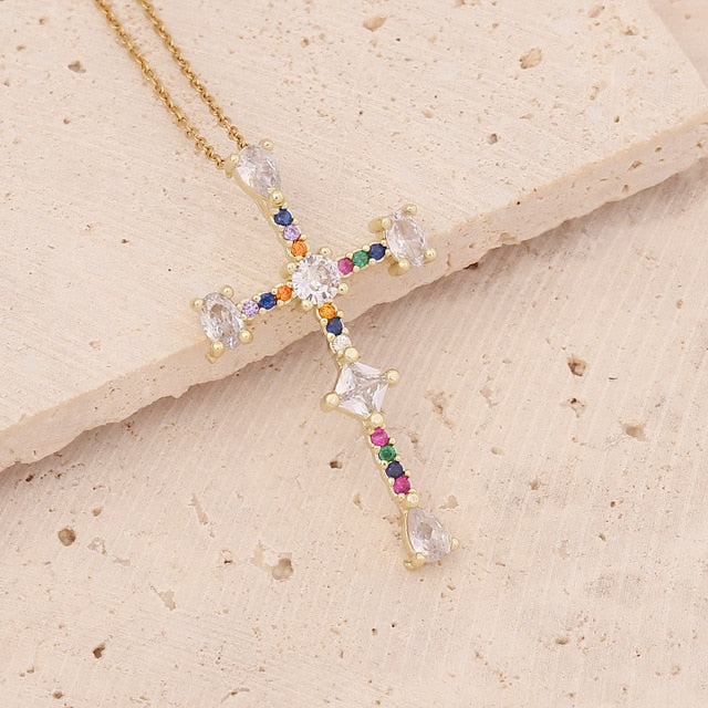 Gold and Silver Plated Cross Pendant Necklace