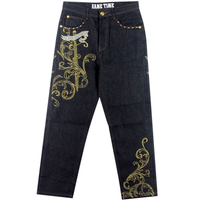 Embroidered Hip Hop Jeans