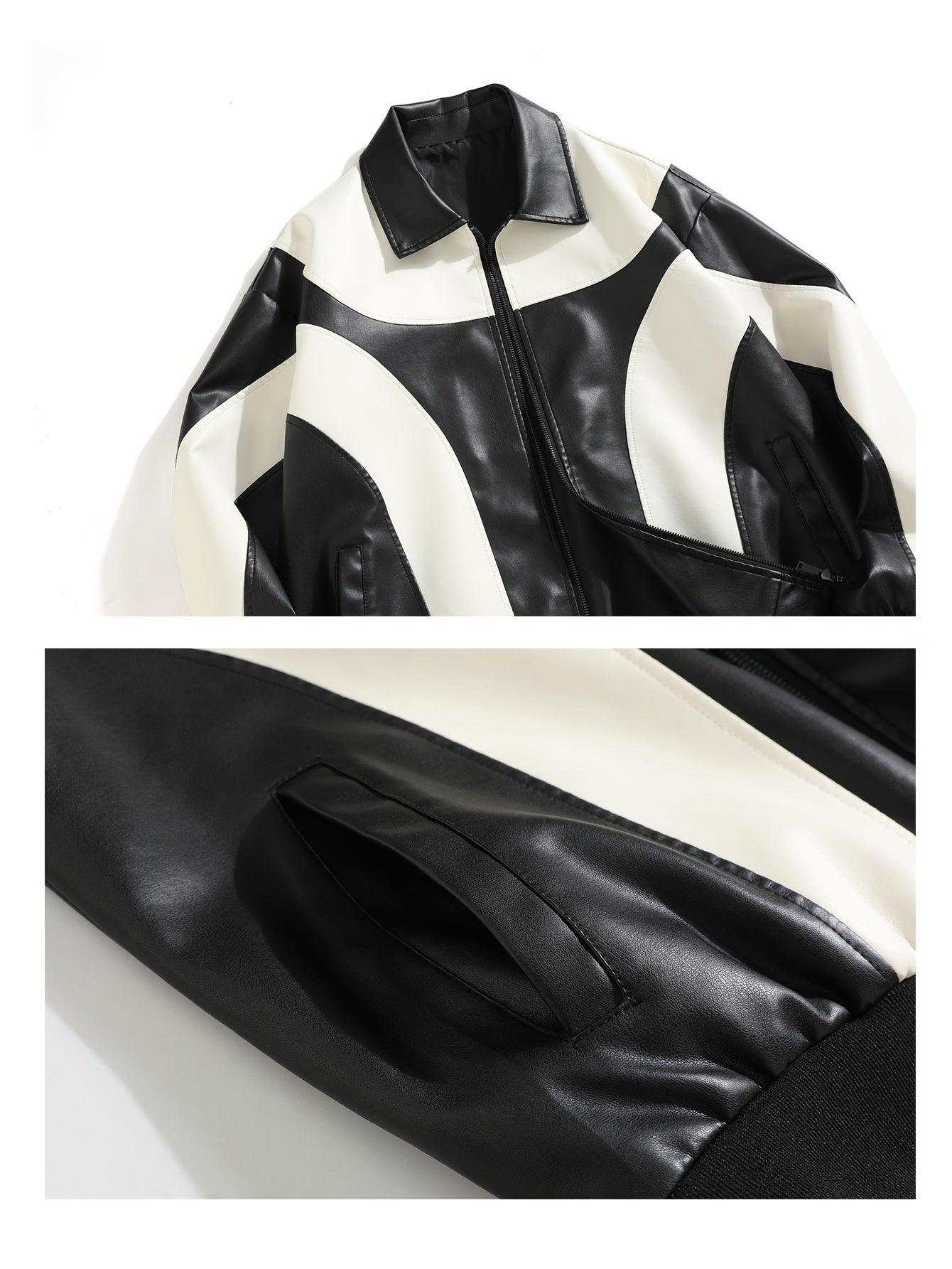 Colour Block PU Leather Jacket