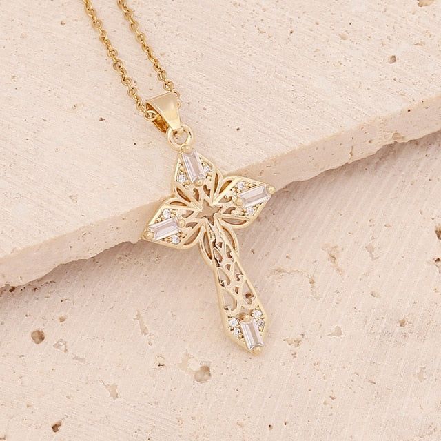 Gold and Silver Plated Cross Pendant Necklace