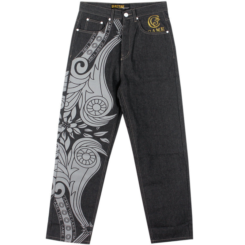 Embroidered Hip Hop Jeans