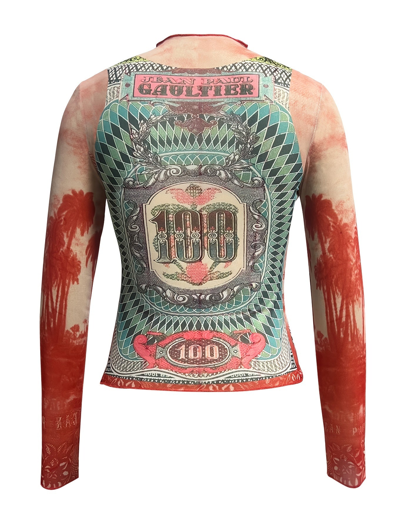 Graphic Print Mesh Longsleeve Top