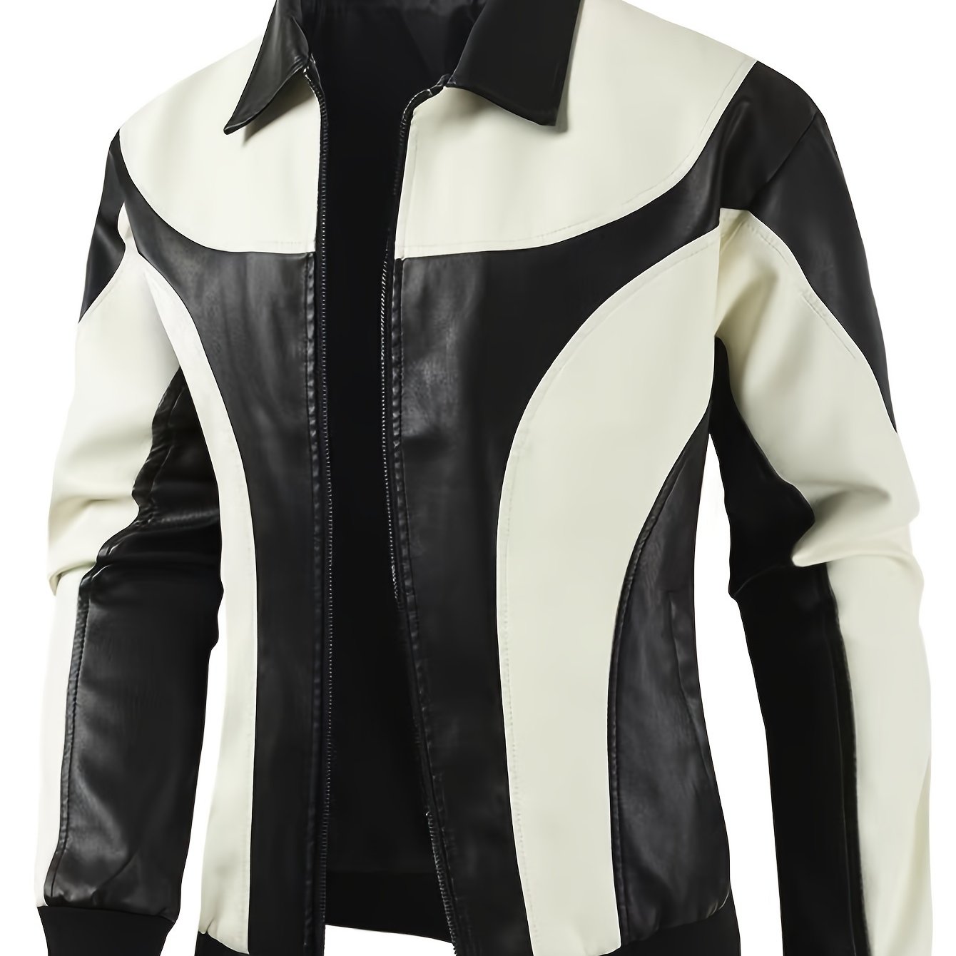 Colour Block PU Leather Jacket