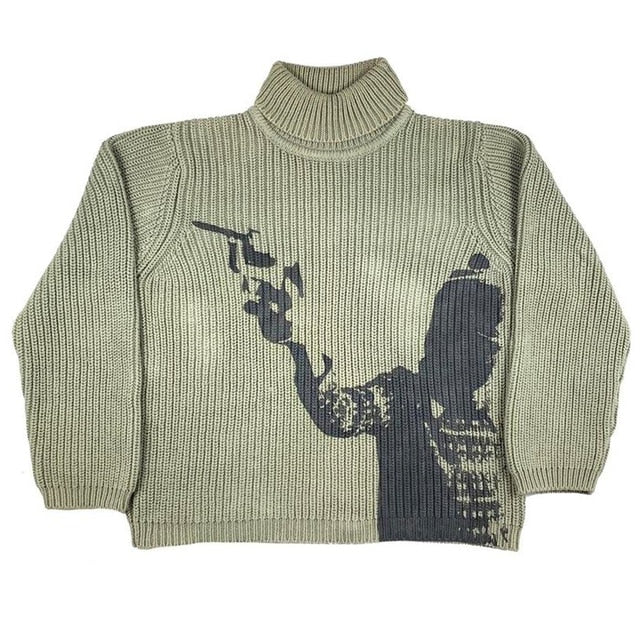Unique Print Turtle Neck Knit Sweater - Tisso Clothing