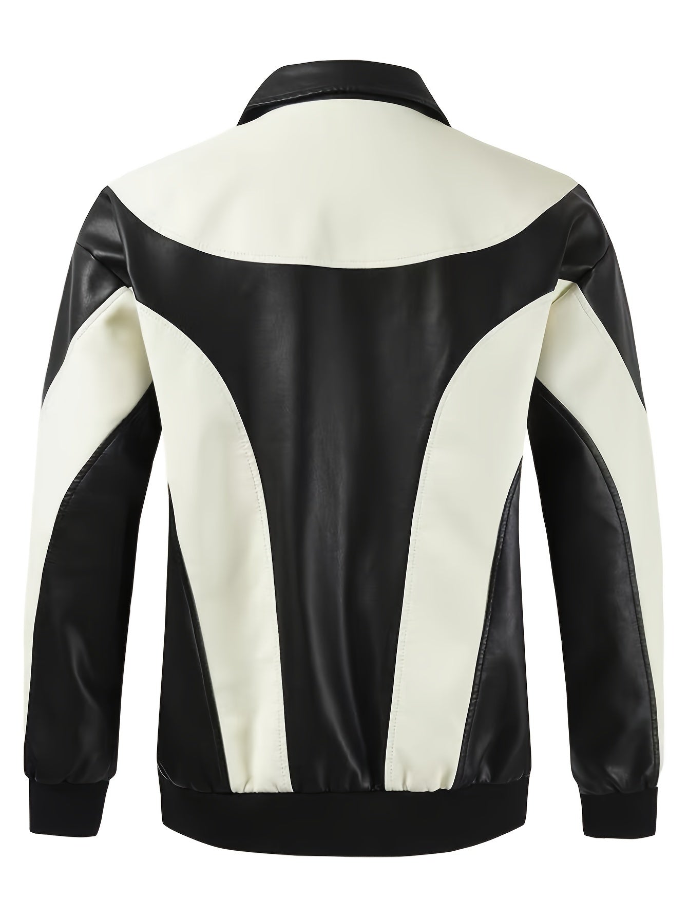 Colour Block PU Leather Jacket