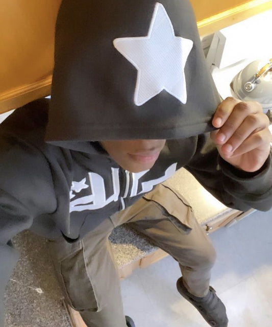 Star Letter Print Zipper Hoodies