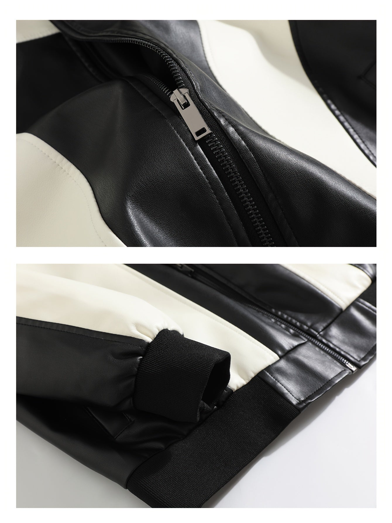 Colour Block PU Leather Jacket