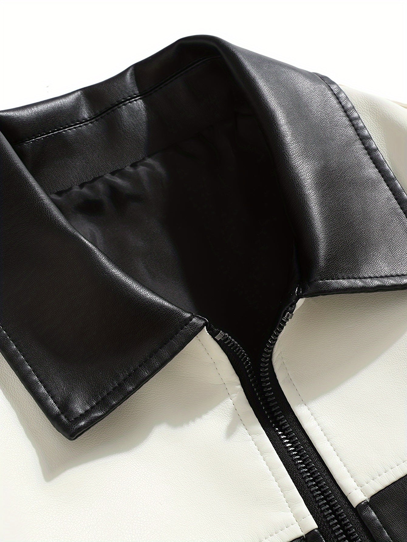 Colour Block PU Leather Jacket