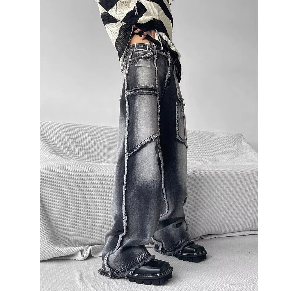 Washed Disstresed Wide Leg Jeans