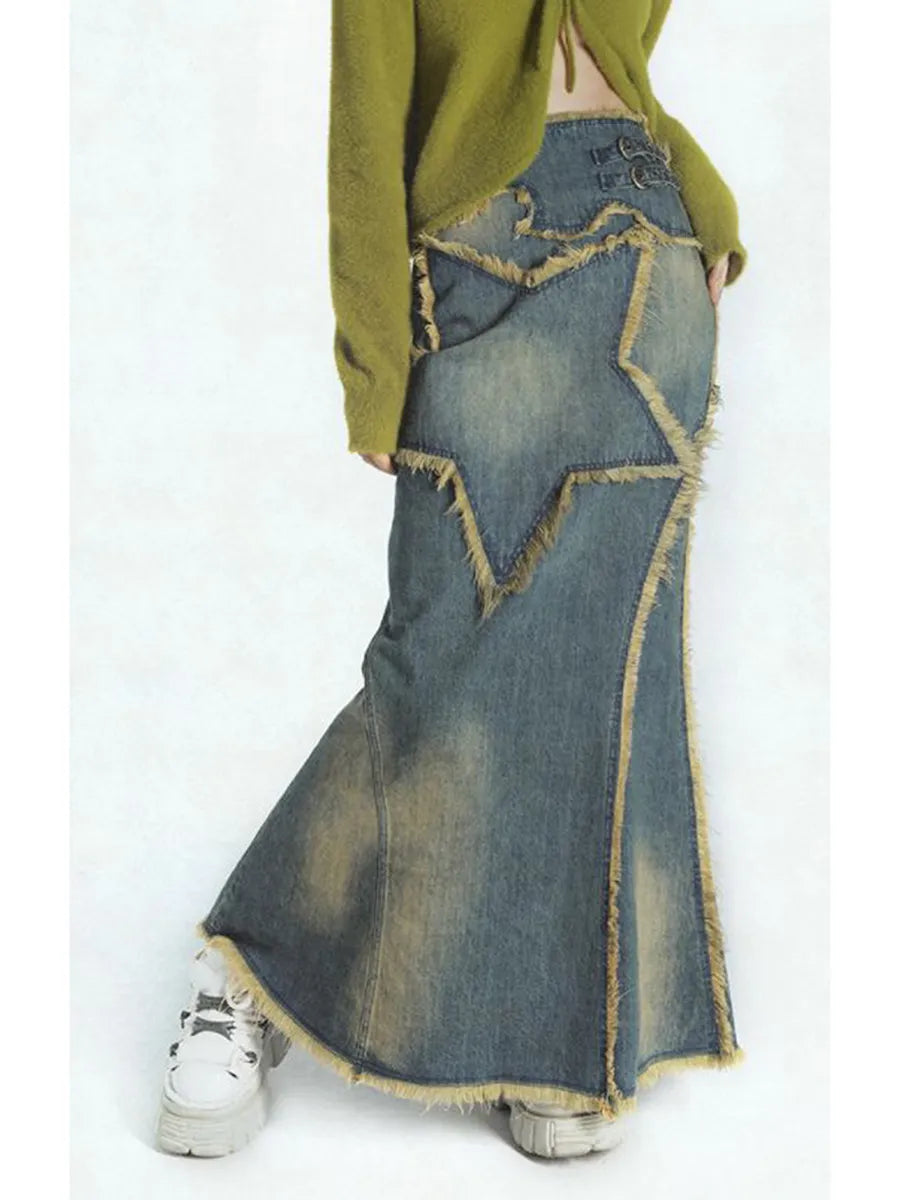 Disstresed Long Star Skirt