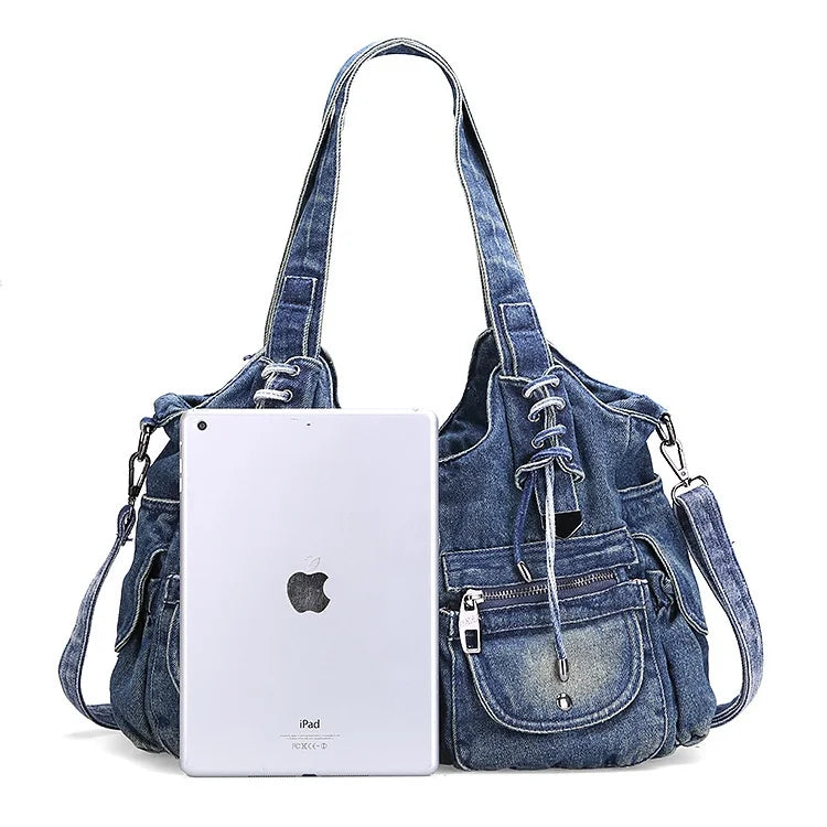Denim Multi-Pocket Handbag