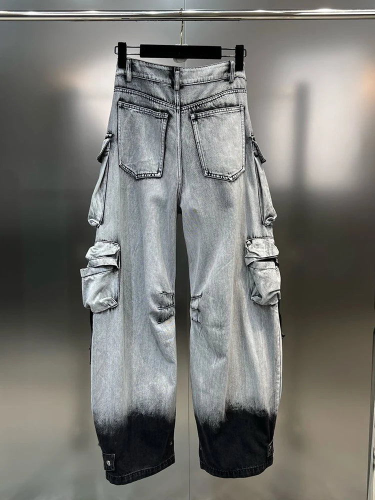 Gradient Multiple Pockets Baggy Jeans