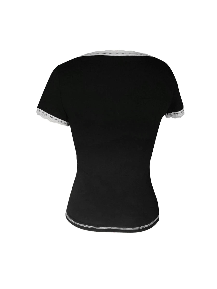Old Money Laced Black Cropped Top