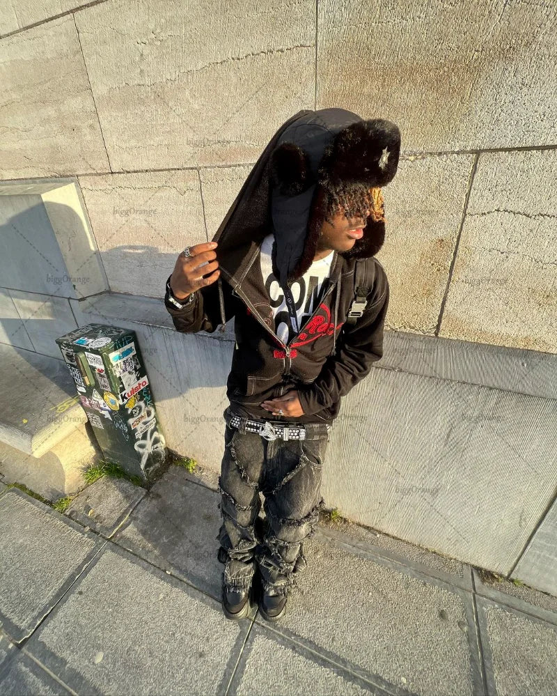 Patchwork Distressed Baggy Jeans