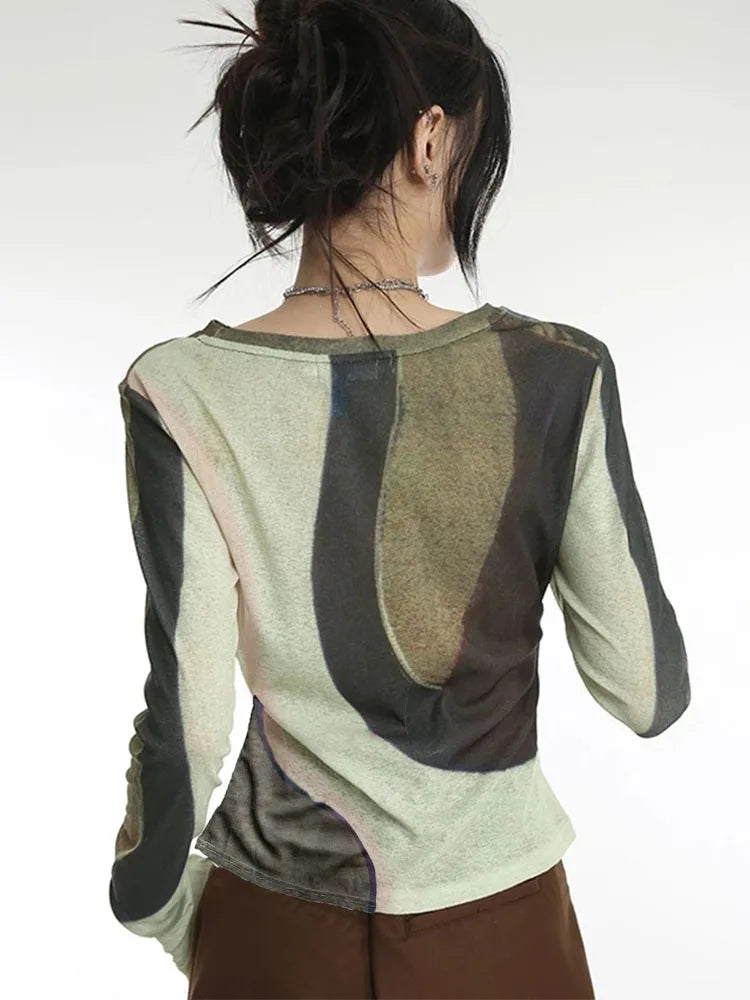 Tie Dye Long Sleeve Green Top