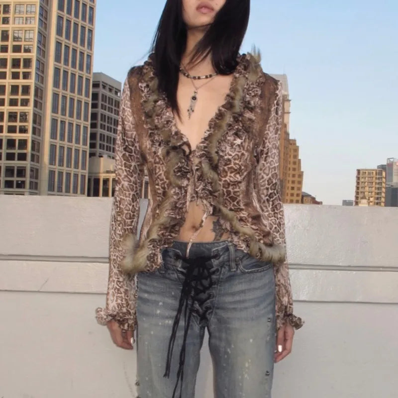 Japanese Animal Print Faux Leather Blazer Jacket