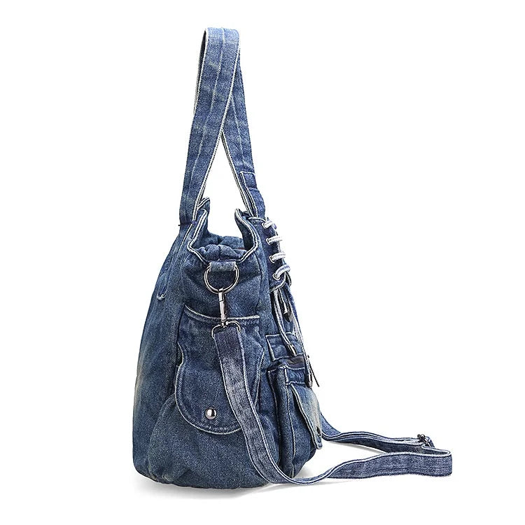 Denim Multi-Pocket Handbag