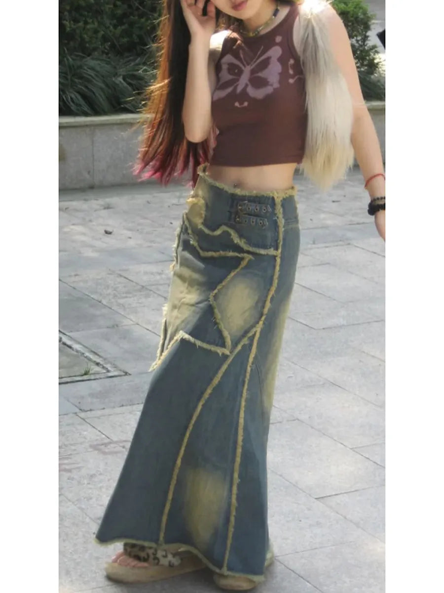 Disstresed Long Star Skirt