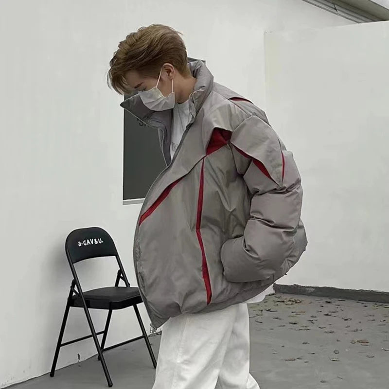 Asymmetrical Contrast Puffer Jacket