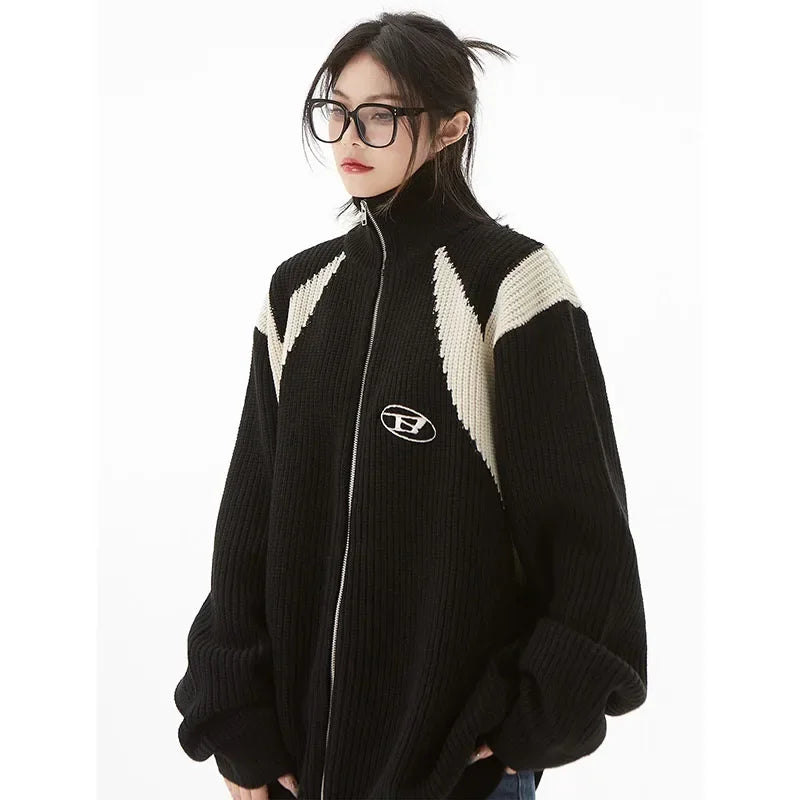 Retro Zip Up Cardigan Knit