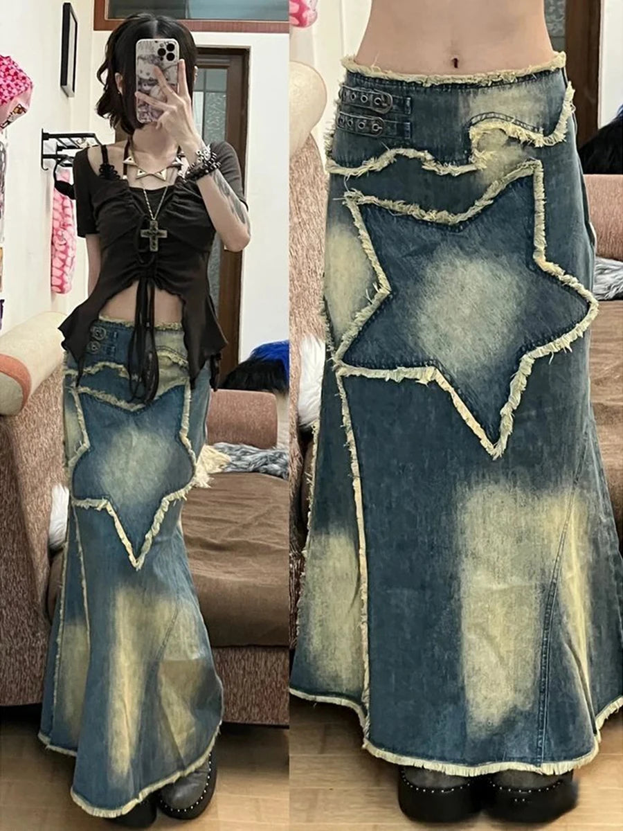 Disstresed Long Star Skirt