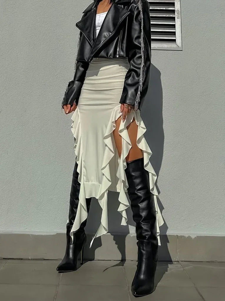Retro Long Ruffled Skirt