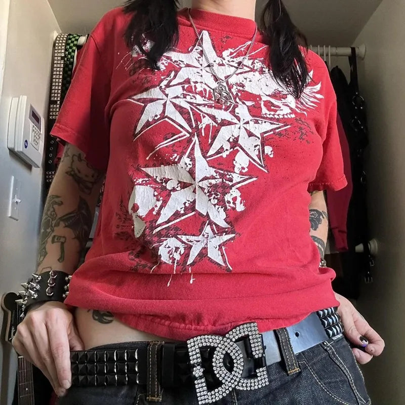 Grunge Star Graphic Red Tee