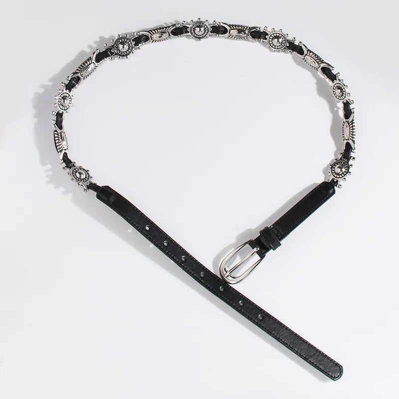 Geometric Oval Carving Metal Belt