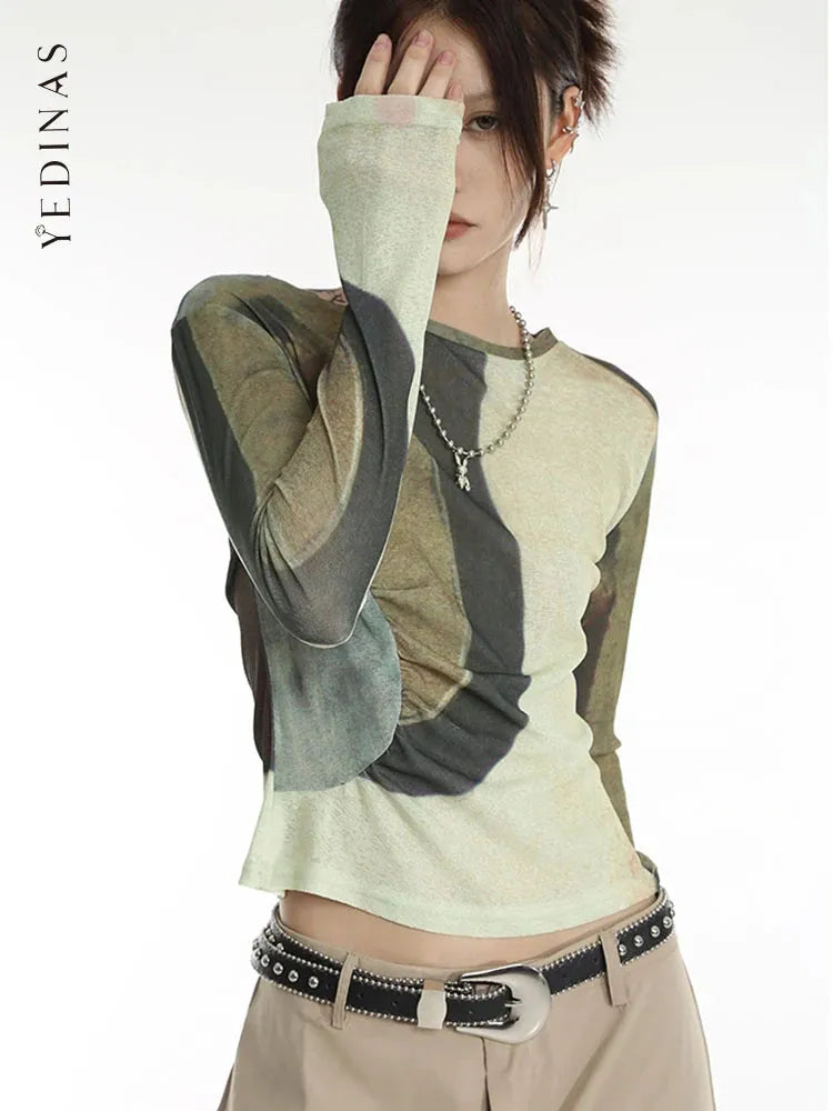 Tie Dye Long Sleeve Green Top
