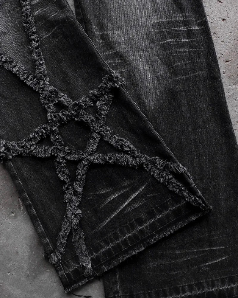 Disstresed Star Baggy Black Jeans