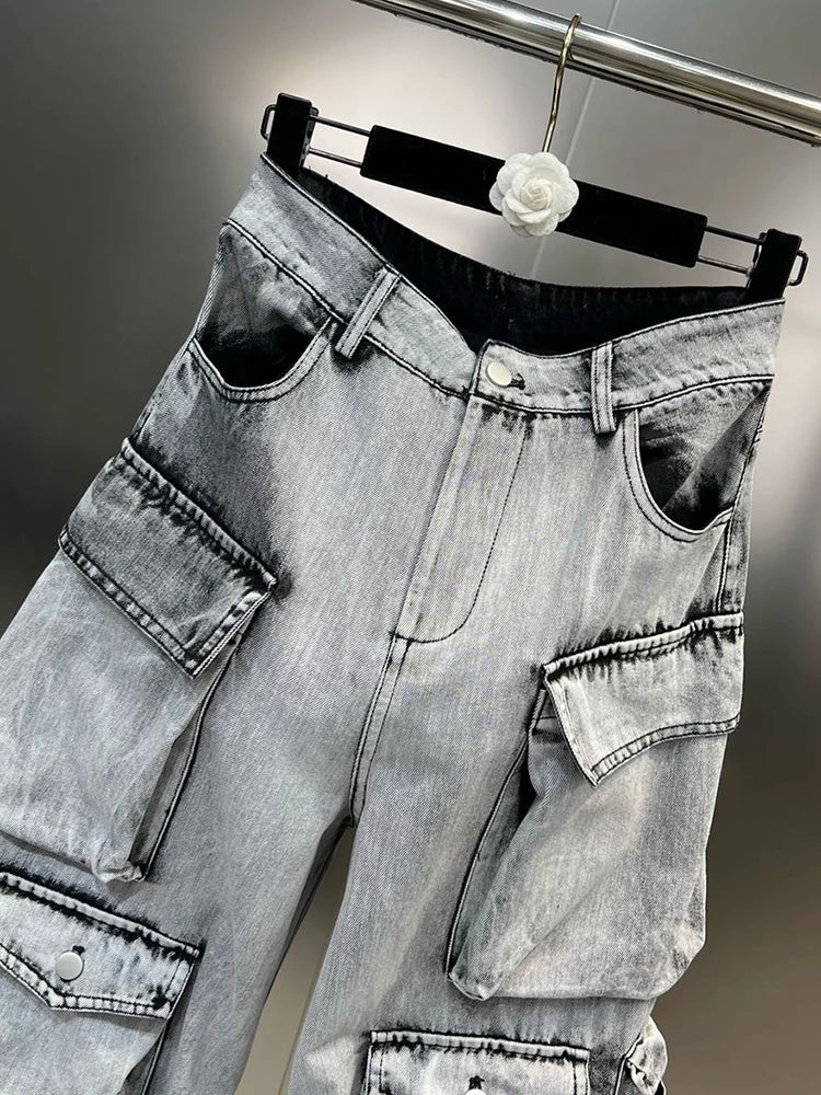 Gradient Multiple Pockets Baggy Jeans