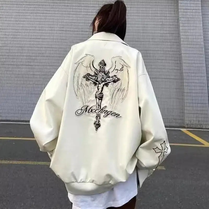 Embroidered Faux Leather Jacket