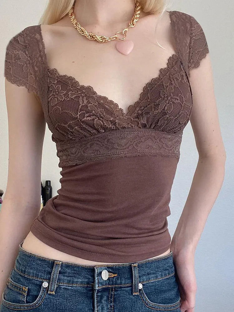 Fairy Laced Brown Cropped Top