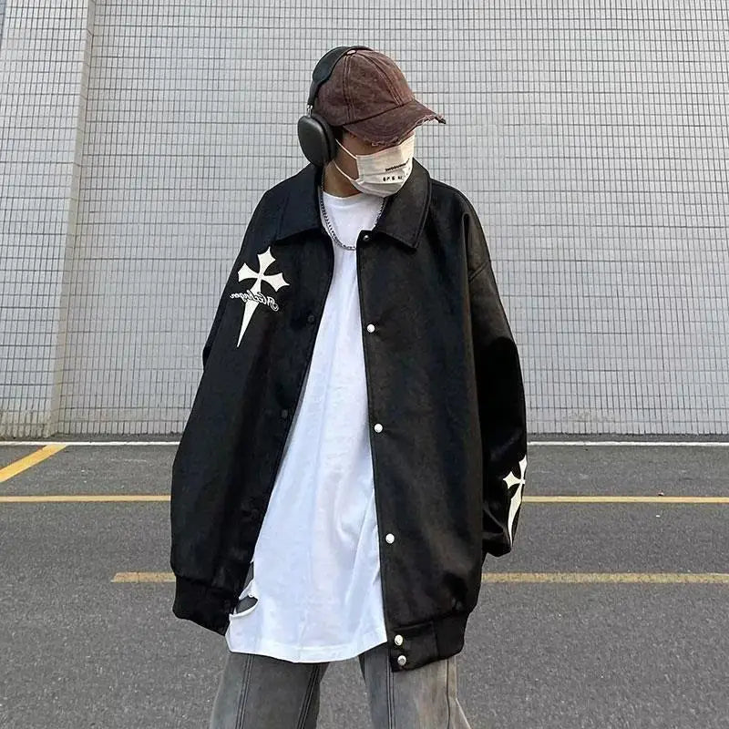 Embroidered Faux Leather Jacket