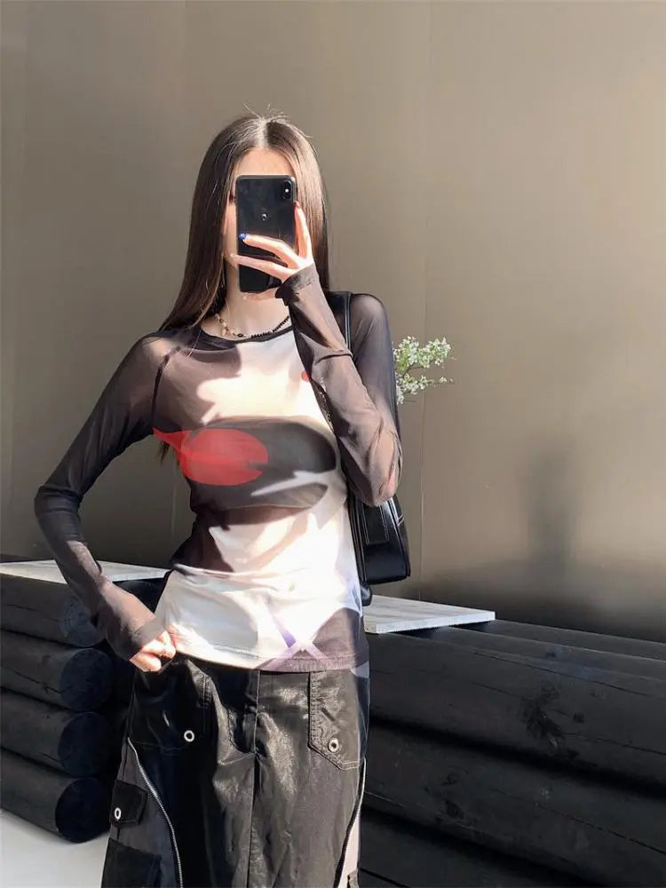 Long Sleeve See-through Top