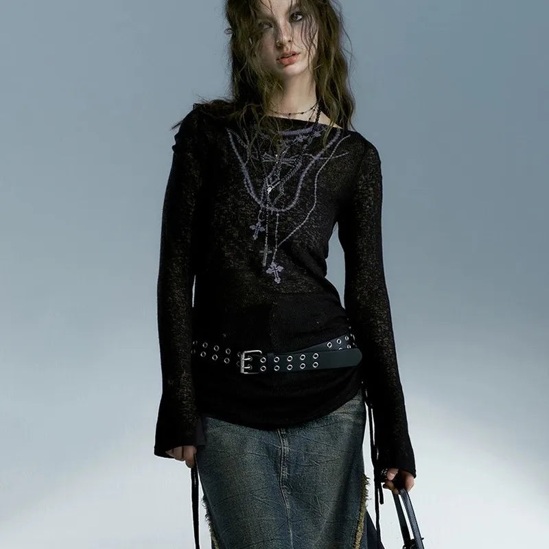 Longsleeve Black Grunge Top