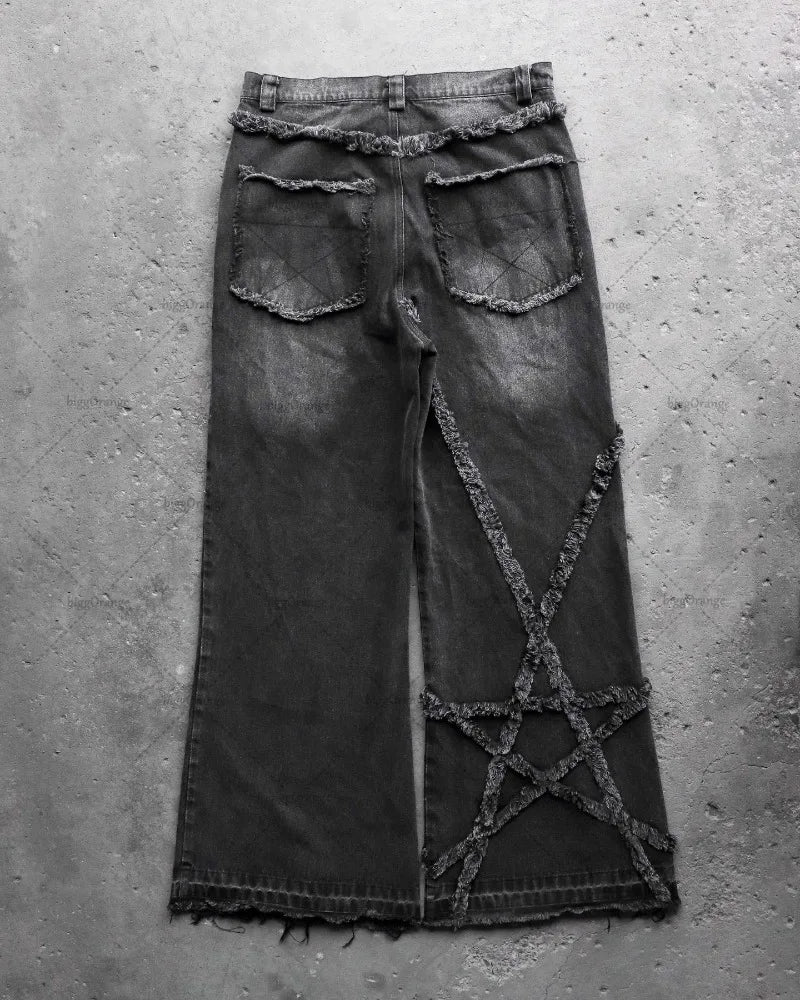 Disstresed Star Baggy Black Jeans