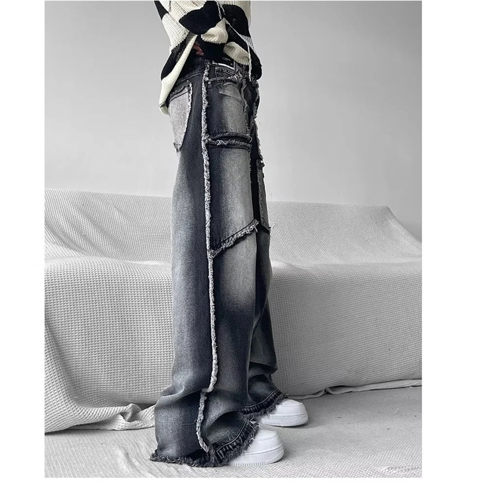 Washed Disstresed Wide Leg Jeans