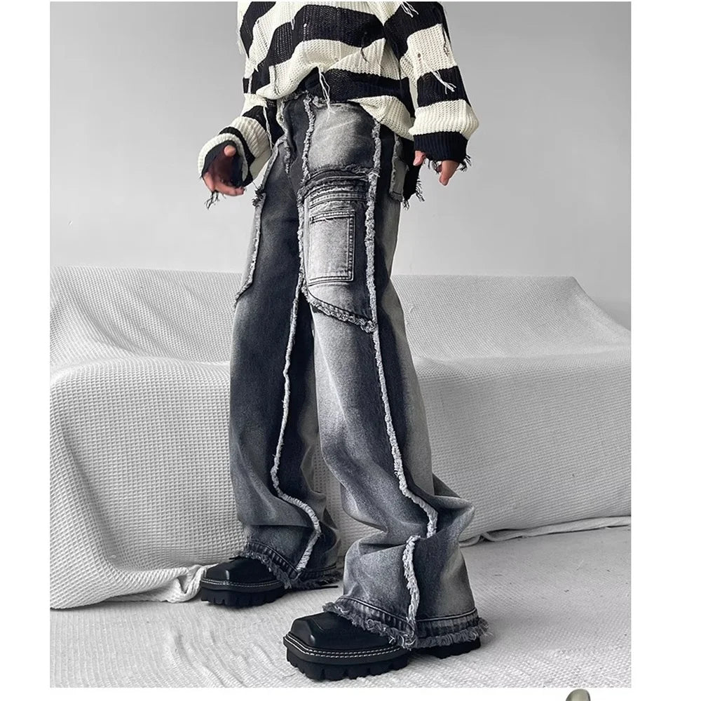 Washed Disstresed Wide Leg Jeans