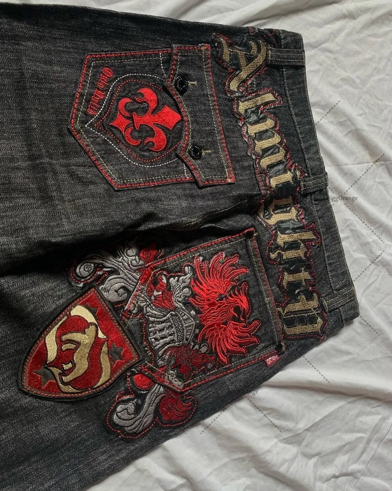 Patchwork Monogram Black Baggy Jeans