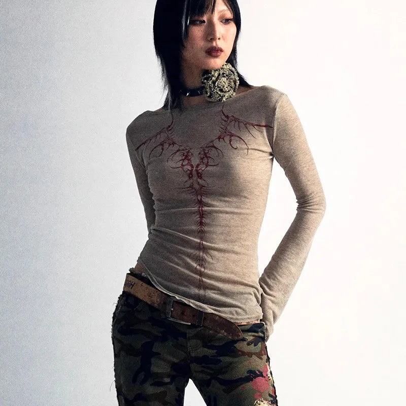 Grunge Tattoo Print Longsleeve Top