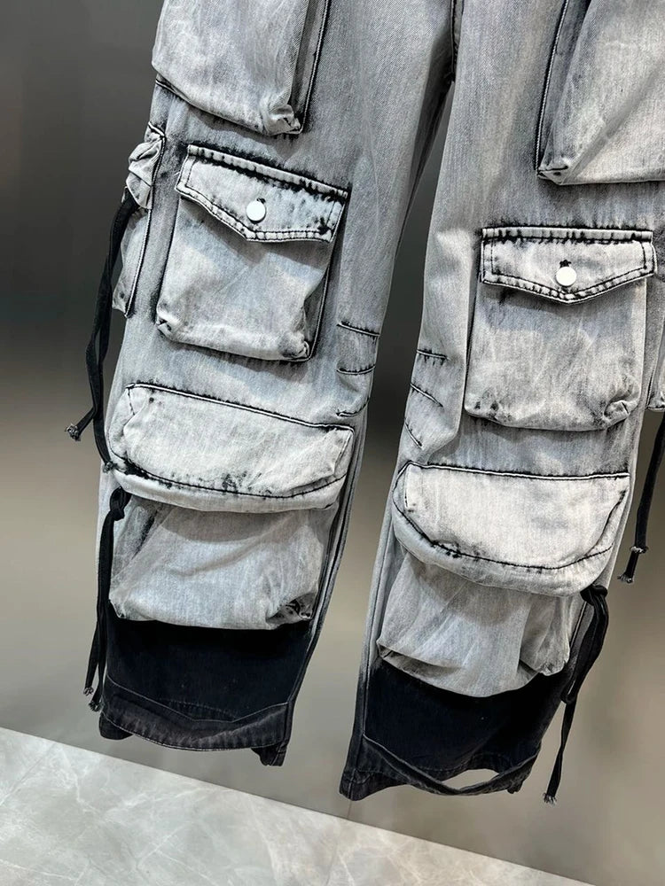 Gradient Multiple Pockets Baggy Jeans